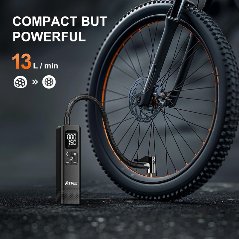 ATVEE Bicycle Pump, 30s Fast Inflate Bike Pump with Gauge & Digital Display, 150PSI Portable Electric Bike Tire Pump with Presta & Schrader Valves for Road Bike, E-Bike - Image 2